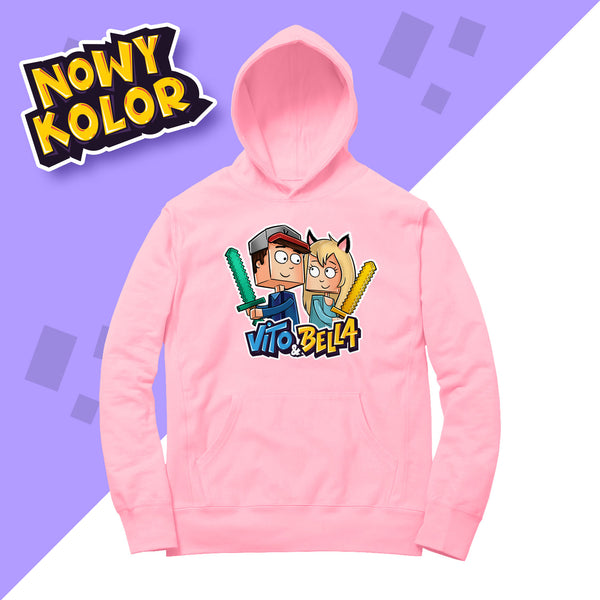 BLUZA Z KAPTUREM - VITO i BELLA Z MIECZAMI - PUDROWY RÓŻ + GRATIS KARTA Z AUTOGRAFEM VITO i BELLI!