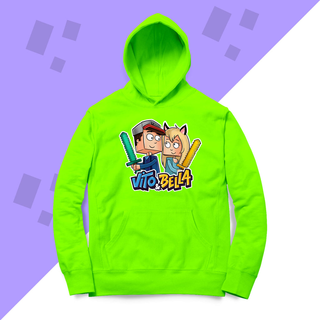 BLUZA Z KAPTUREM - VITO i BELLA Z MIECZAMI - NEONOWY ZIELONY + GRATIS KARTA Z AUTOGRAFEM VITO i BELLI!