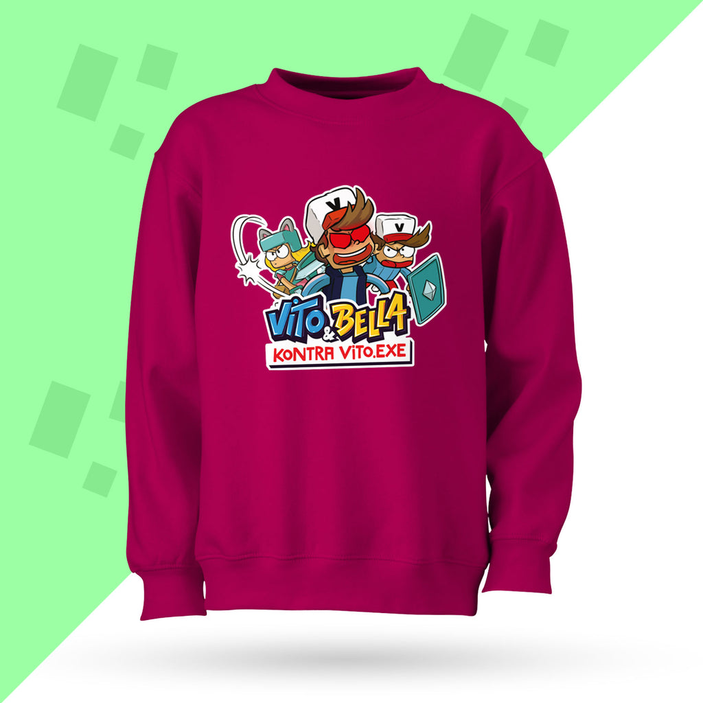 BLUZA BEZ KAPTURA -Z MOTYWEM Z KOMIKSU - "VITO i BELLA KONTRA VITO.EXE" - FUKSJA - GRATIS KARTA Z AUTOGRAFEM VITO i BELLI!