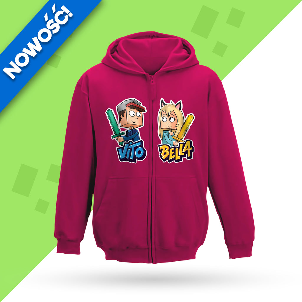 BLUZA ROZPINANA Z KAPTUREM - VITO i BELLA Z MIECZAMI - HOT PINK + GRATIS KARTA Z AUTOGRAFEM VITO i BELLI!